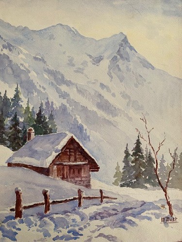 Rare aquarelle paysage - -,